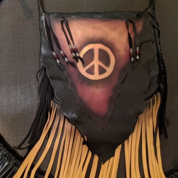 Handmade Boho Leather Bag - Dark Peace - Picture 5 of 8